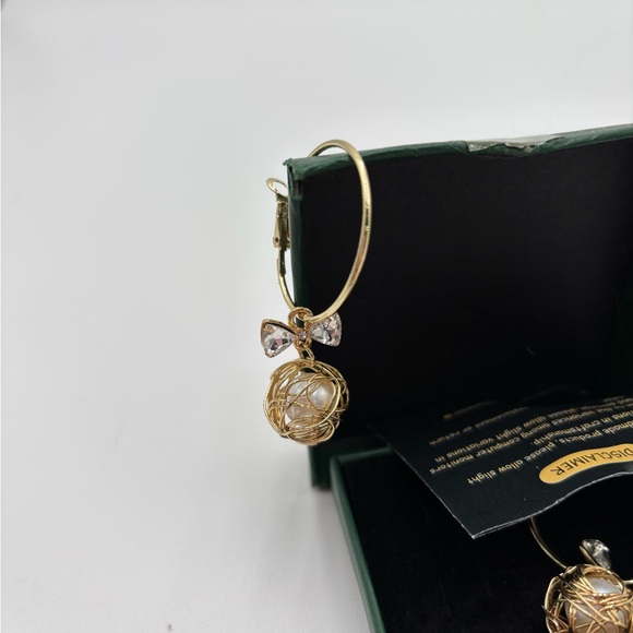 Gold Hoop Earrings with Pearl and Crystal Details holiday gift - Picture 2 of 4